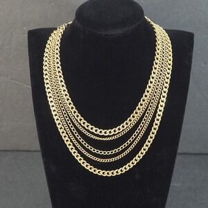 Coro Necklace Multi Strand Chain Gold Tone Layered Curb Vintage Signed Estate